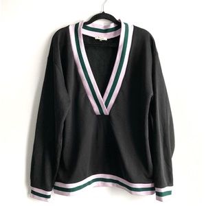 TNA Black Sweatshirt with Pink and Dark Green Trim